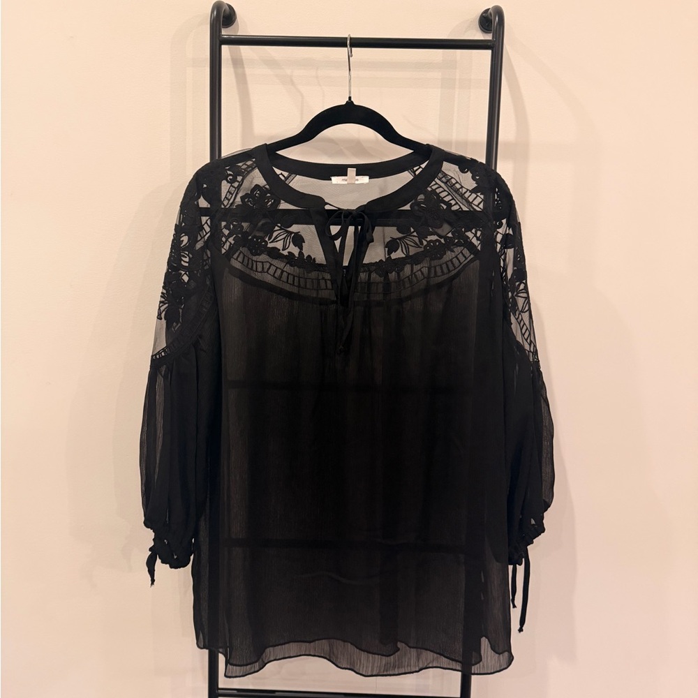 Maurices Black Sheer Lace Blouse
